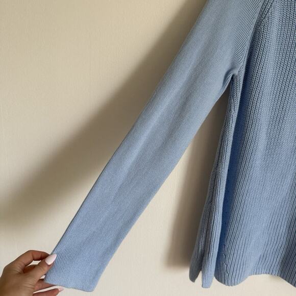 Lands’ End Pastel Blue Cotton Cowl Neck Sweater XL Longline Tunic Raglan Cozy - Picture 4 of 12